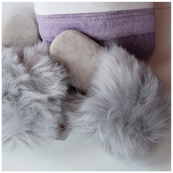 ASOS Faux Fur Slippers Gray Size 7-8 - Picture 3 of 6